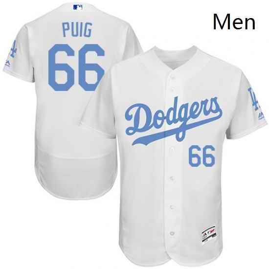 Mens Majestic Los Angeles Dodgers 66 Yasiel Puig Authentic White 2016 Fathers Day Fashion Flex Base Jersey